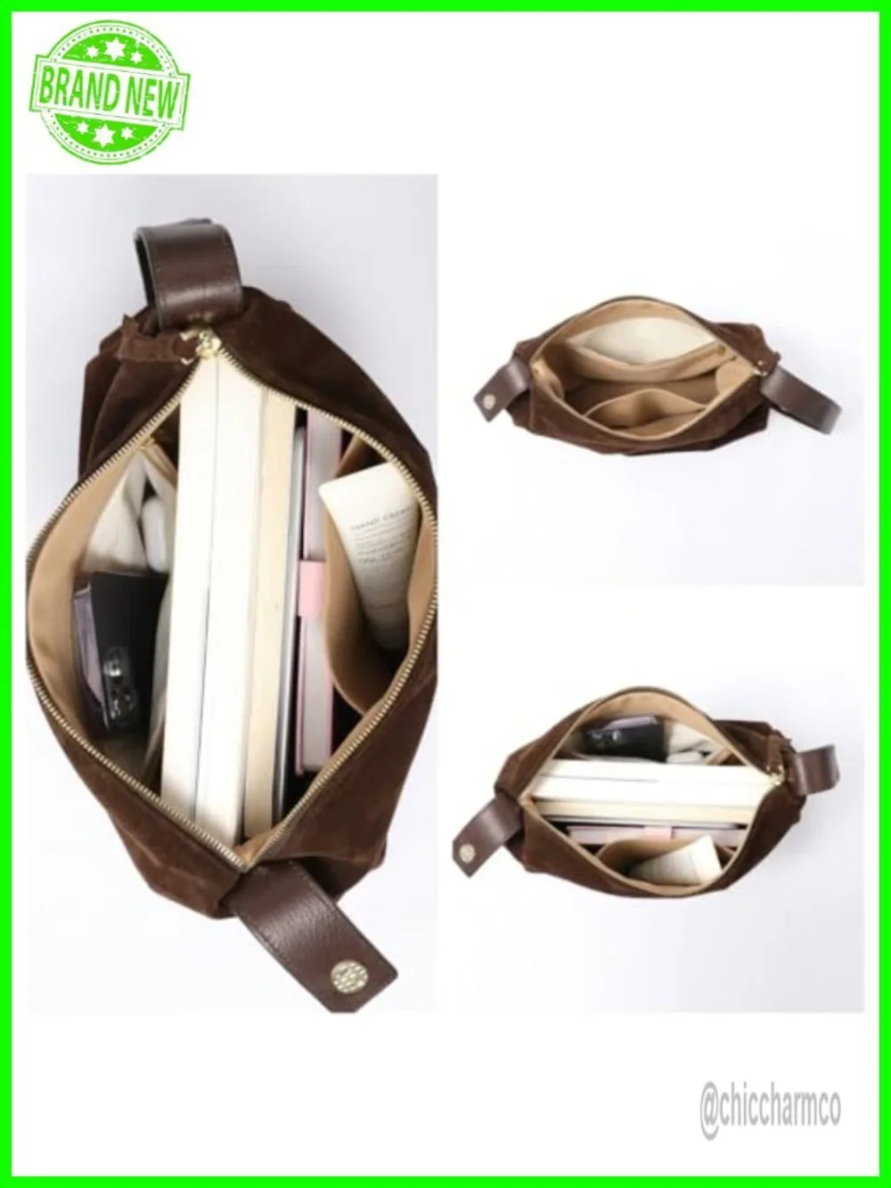 Genuine Suede Leather Hobo Tote Crossbody Bag with Adjustable Strap